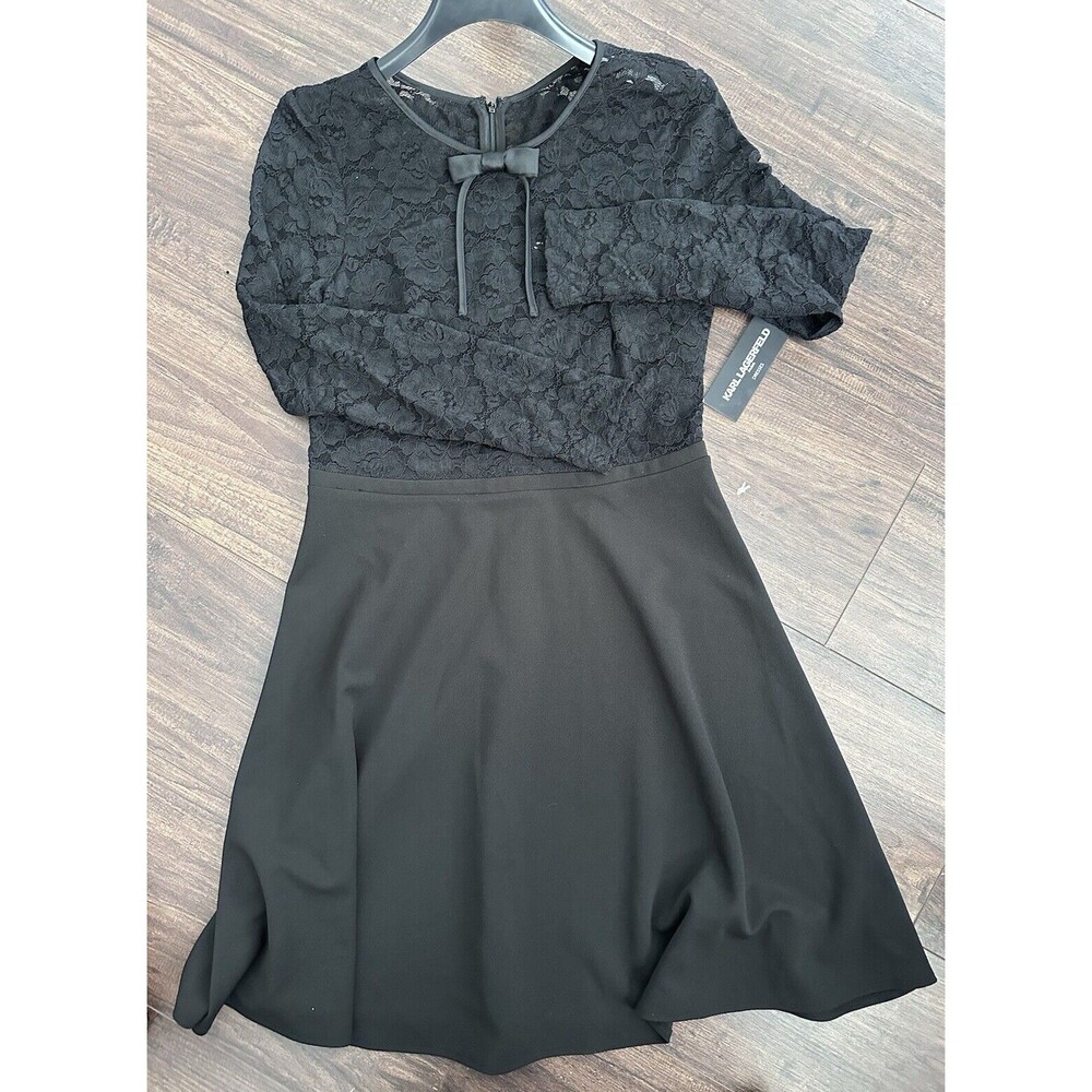KARL LAGERFELD PARIS Women's Scuba Crepe Lace Dress Cocktail Party Black Size 8 - Picture 5 of 9